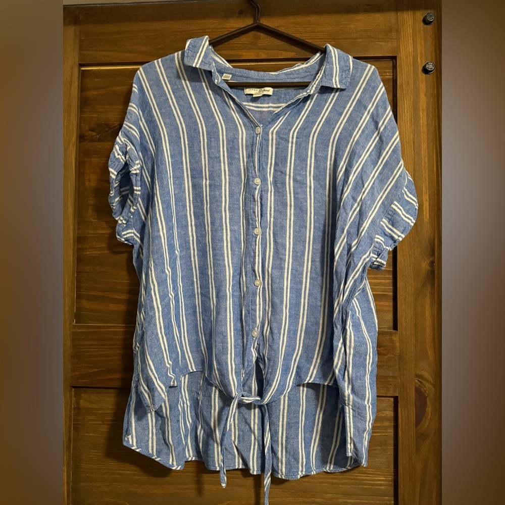 JACHS Girlfriend- Stripped Button Up Blouse w/ Front Tie - Women's XXL